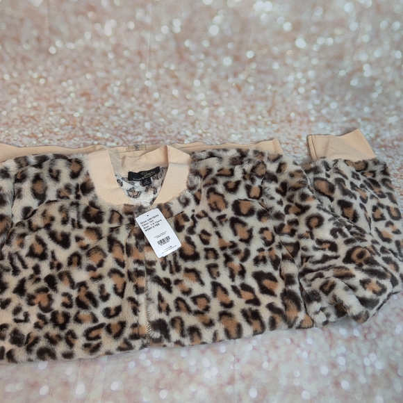 Furry Beige Leopard Print Bomber Jacket 1X NWT - Picture 6 of 9